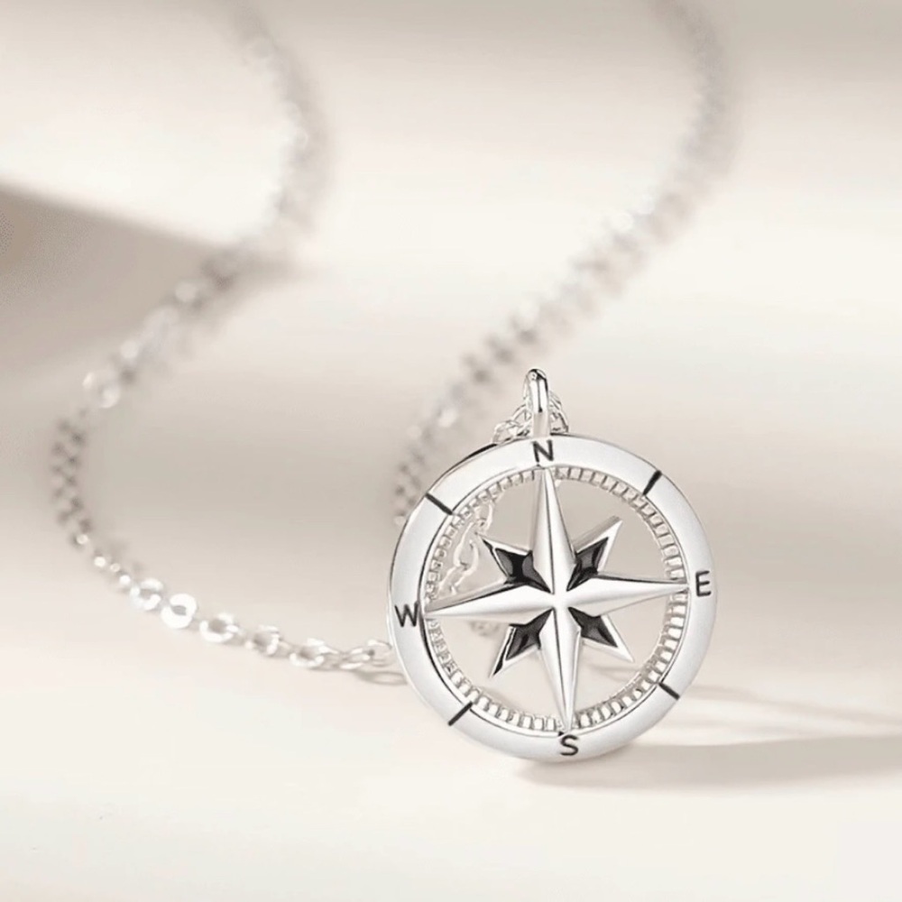 Silver Tone Compass‎ Pendant Necklace